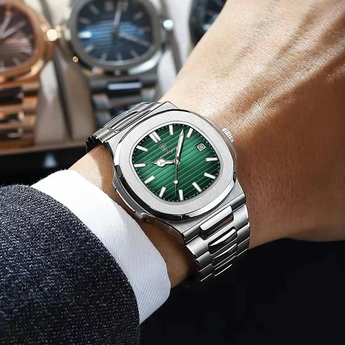 Picture of Poedagar 613 Luxury Stainless Steel Strap Watch (Green Dial)
