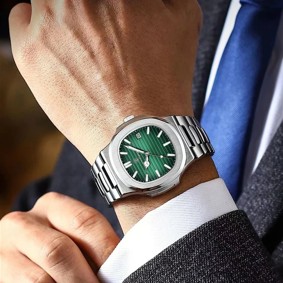 Picture of Poedagar 613 Luxury Stainless Steel Strap Watch (Green Dial)
