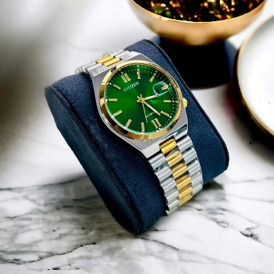Picture of Citizen Watch Silver & Golden Chain with Green Display