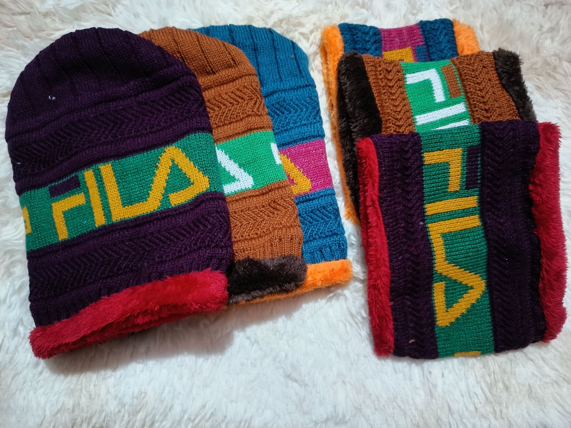 Picture of Knitted Hat Scarf Caps Set Neck Warmer Winter Hats For Men Women শীতের কান টুপি সেট Winter Cap For Men Man Woman Red