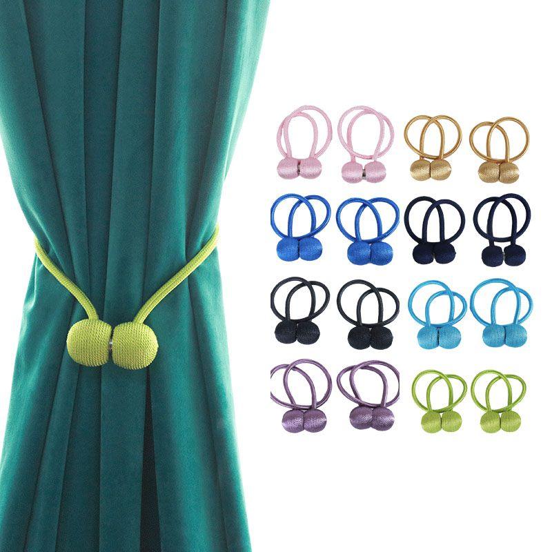 Picture of 2 PCS Magnetic Curtain Buckle Magnetic Curtain Tiebacks Convenient Drape Tie European Style Decorative Weave Rope Curtain Rings & Buckles Holder for Window Sheer Blackout Draperies