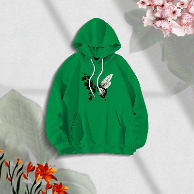 Picture of Premium Comfortable Stylish (Red Butterflies-green) Ladies winter hoodie