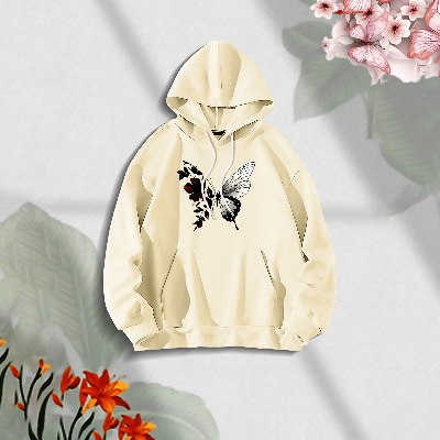 Picture of Premium Comfortable Stylish (Red Butterflies-off white) Ladies winter hoodie