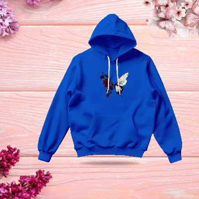Picture of Premium Comfortable Stylish (Red Butterflies-blue) Ladies winter hoodie