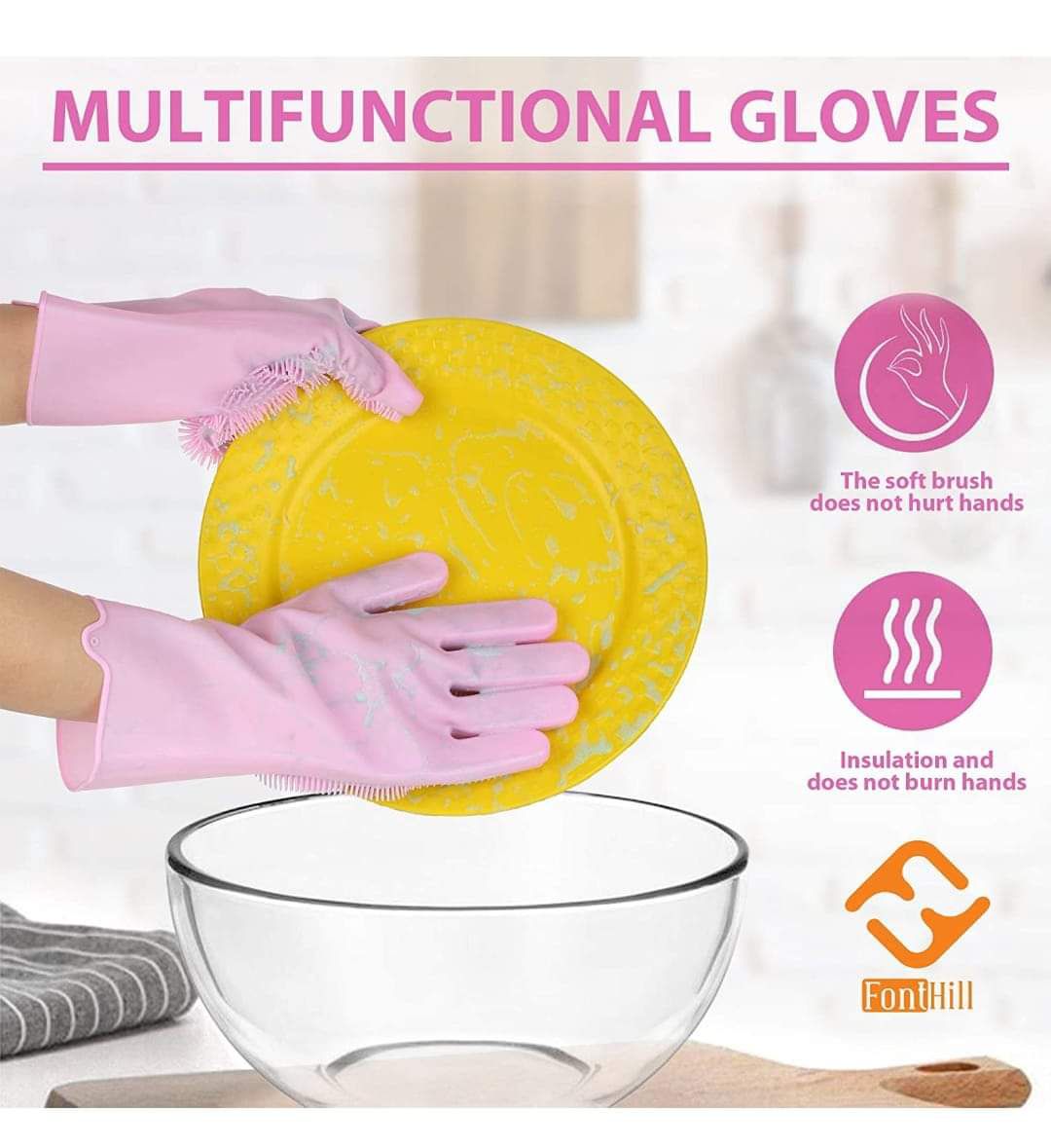 Picture of Silicone Dish Washing Kitchen Hand Gloves 1 pairs (2 pcs)