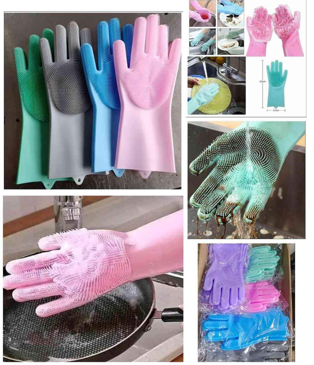 Picture of 2 Pcs Silicon Dish Washing Kitchen Hand Gloves (Various Colors) - Hand Gloves