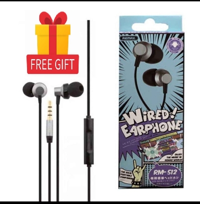 Picture of REMAX RM 512 High Performance Wired In Ear Earphone Stereo with Mic 3.5mm Jack With Free gift