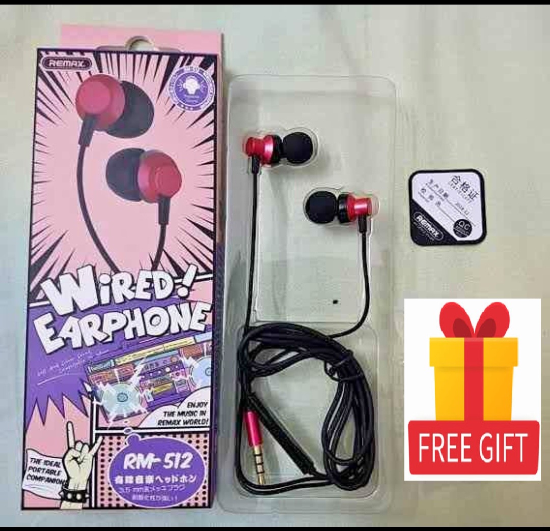 Picture of REMAX RM 512 High Performance Wired In Ear Earphone Stereo with Mic 3.5mm Jack With Free gift