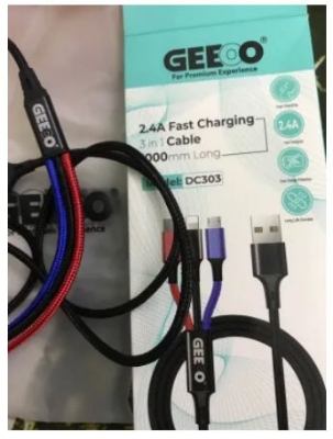 Picture of 3 in 1 USB 2.4A Fast Charging cable  cord Type C , IPHONE & Type B