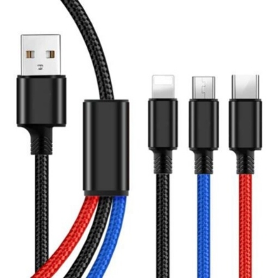 Picture of 3 in 1 USB 2.4A Fast Charging cable  cord Type C , IPHONE & Type B
