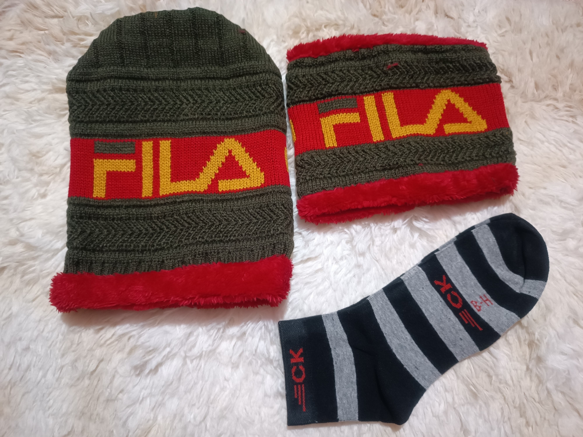 Picture of Knitted Hat Scarf Caps Neck Warmer Winter Hats For Men Women শীতের কান টুপি সেট Winter Cap For Men Man Woman