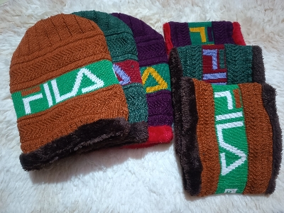 Picture of Knitted Hat Scarf Caps Neck Warmer Winter Hats For Men Women শীতের কান টুপি সেট Winter Cap For Men Man Woman