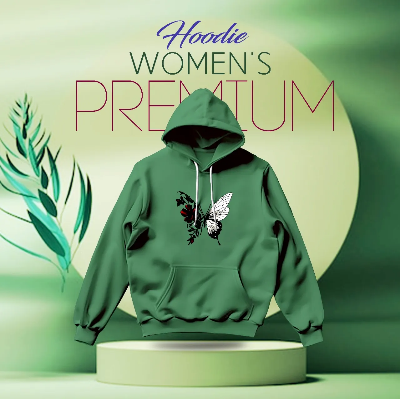 Picture of Premium Comfortable (Red Butterflies-Green) Ladies winter hoodie