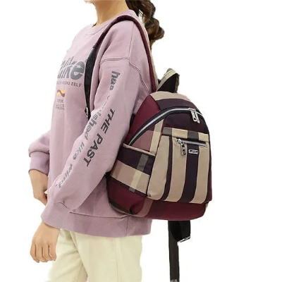 Picture of Nylon Backpack Durable Waterproof Casual Shoulder Bag (Wine Red)