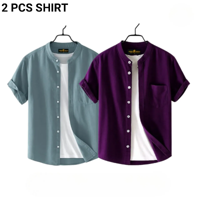 Picture of Fashionable casual Half Sleeve shirt for men ( purple+ Ash )