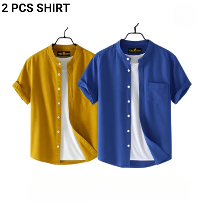 Picture of Fashionable casual Half Sleeve shirt for men(Yellow+ petrol)