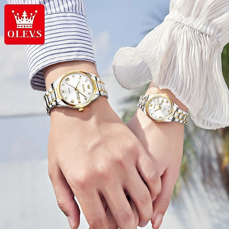 Picture of Olevs 5563 Couple Watch tow tone chain (white dial)