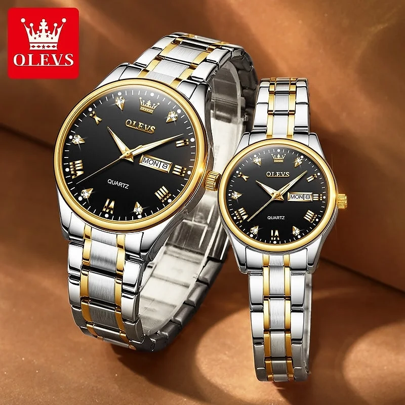 Picture of Olevs 5563 Couple Watch tow tone chain (white dial)