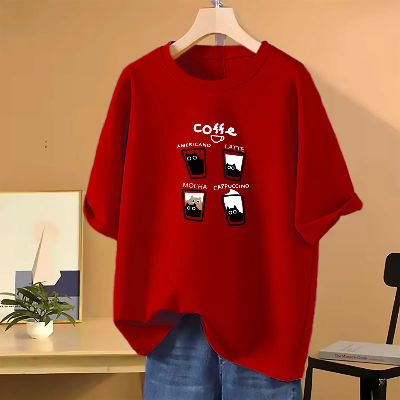 Picture of Drop shoulder T-shirt for Women (Red)