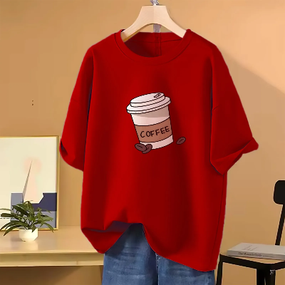 Picture of Drop shoulder T-shirt for Women (Red)