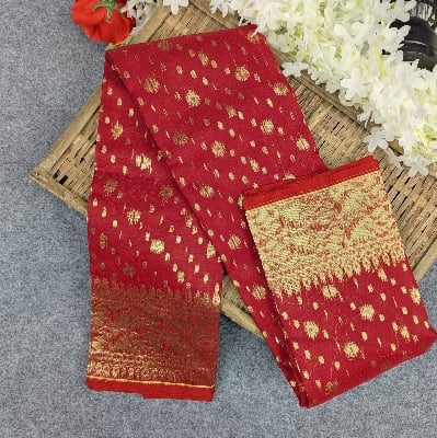 Picture of Half Silk Jamdani Saree (Off-White, Red, Purple, Lemon, Light Purple)