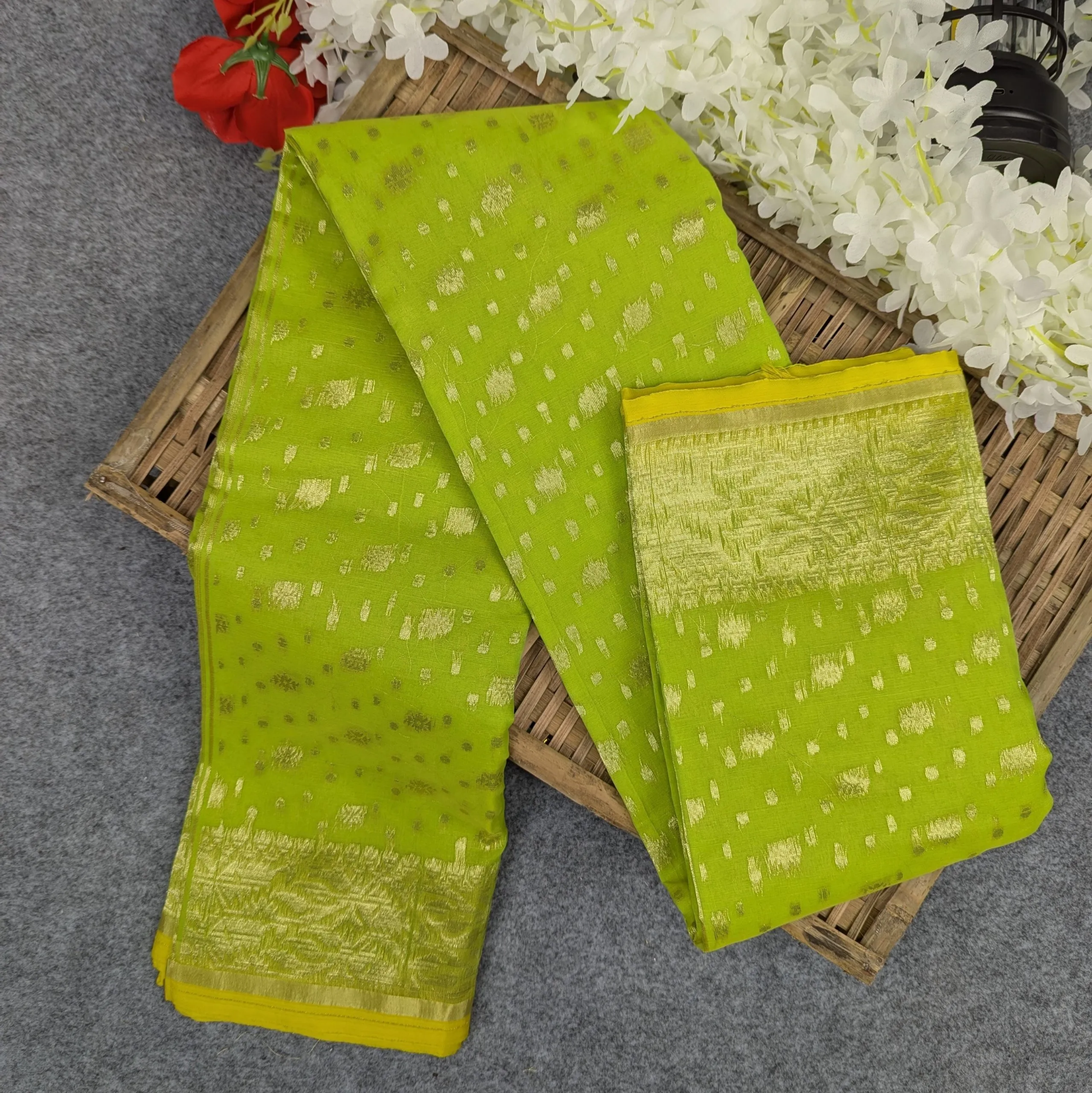 Picture of Half Silk Jamdani Saree (Off-White, Red, Purple, Lemon, Light Purple)