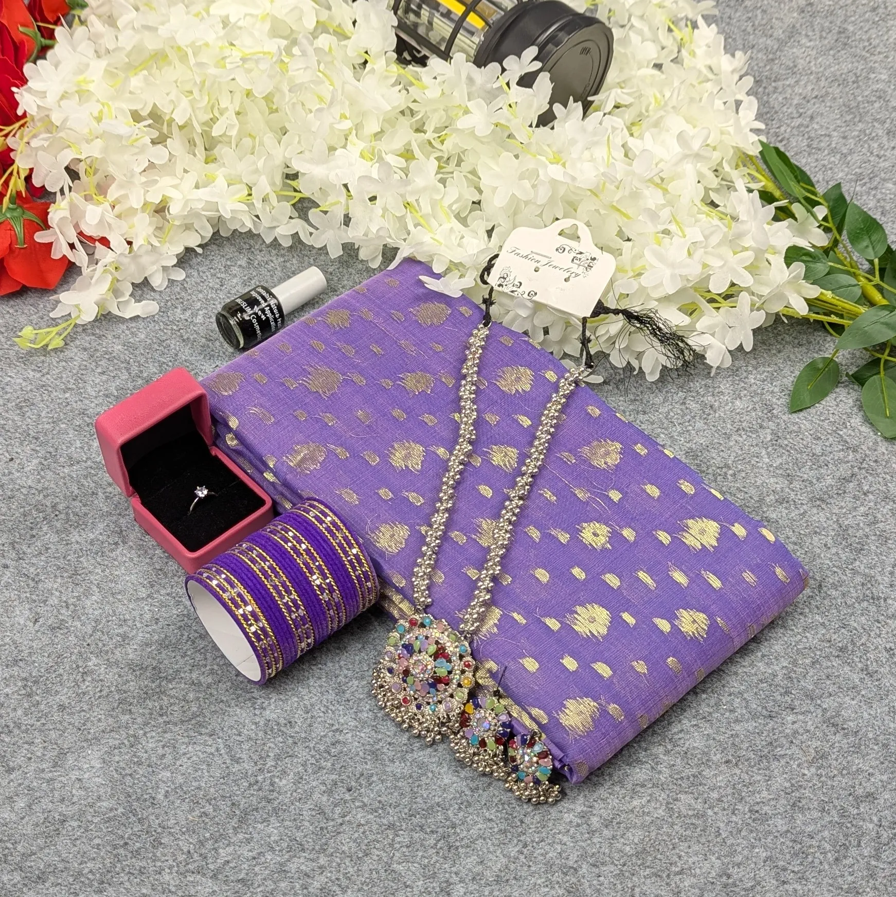 Picture of Premium Half Silk Jamdani Saree Combo Set - Lavender