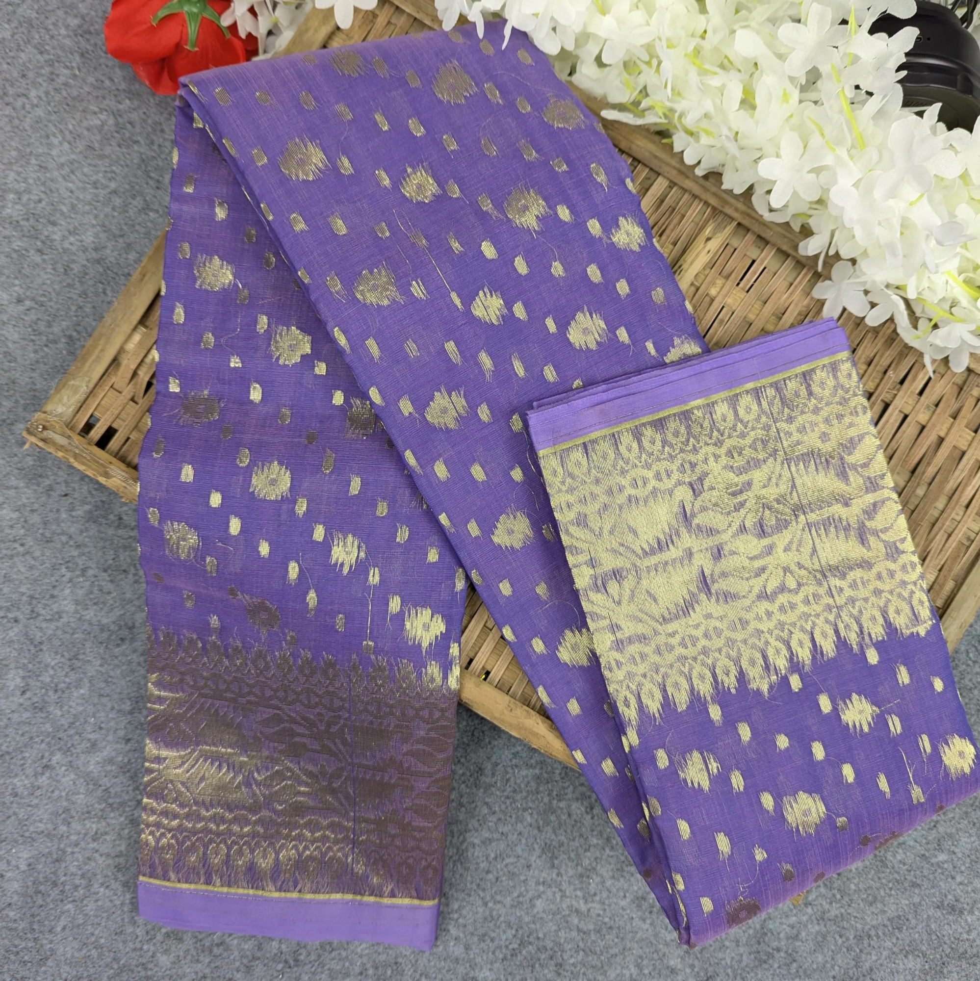 Picture of Premium Half Silk Jamdani Saree Combo Set - Lavender