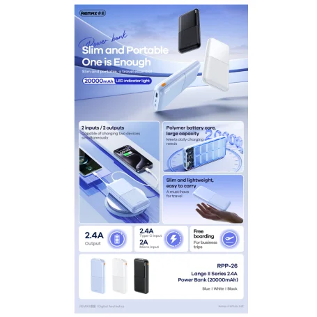 Picture of Remax RPP-26 20000mAh Powerbank 2 Inputs Type