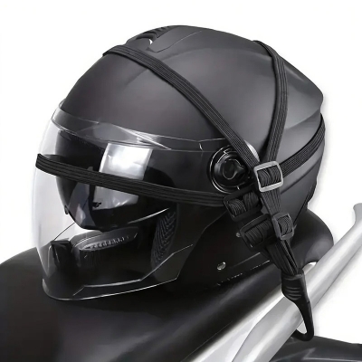 Picture of Motorcycle Luggage Strap Helmet net pocket Motorcycle Helmet Elastic Buckle Rope High-Strength Retractable Protective No Ratings(Black)