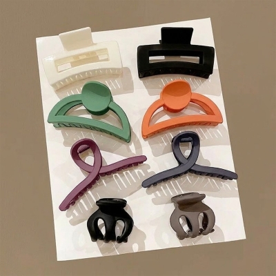 Picture of 8 Piece Fashion Solid Colors Elegant Geometric Flower Hair Claw Clips Big Matte Hair Claw Clamps for Woman Girls Thick Hair
