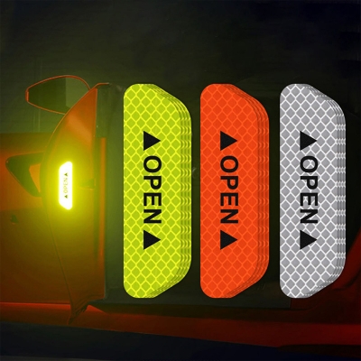 Picture of 4 Pieces/set of Car Door Stickers Universal Safety Warning Signs Open High Reflective Tape Motorcycle Bicycle Helmet Design