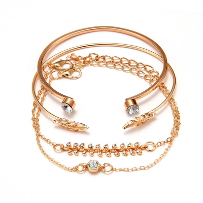 Picture of 4 Pcs Jewelry Set Layered Beaded Bracelet Adjustable Charm Pendent Stack Bracelets Wrap Bangle for Women Girl(Gold)