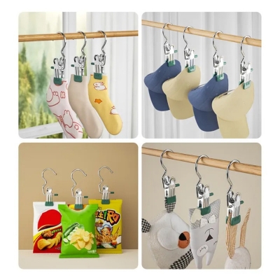 Picture of 5 Pcs Compact Stainless Steel Clothes Hanger or Compact hanger Hook Clothes Drying Clip Multifunctional Metal Clip Hook Magic Hanger(5 Pcs Multicolor)