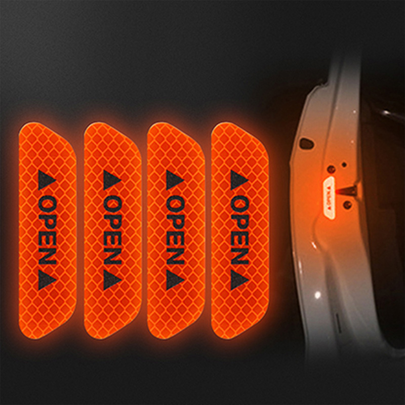 Picture of 4 Pieces/set of Car Door Stickers Universal Safety Warning Signs Open High Reflective Tape Motorcycle Bicycle Helmet Design