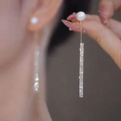 Picture of Pearl Dangle Earrings | Dangle Diamond Cut Earrings | Dangling Earrings for Women