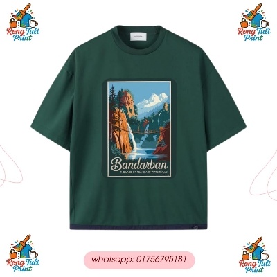 Picture of "Bandarban Print Oversized Drop Shoulder T-Shirt – Unisex Casual Wear" T-shirt design Emerald Green