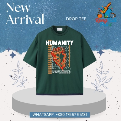 Picture of "HUMANITY" ফায়ার লায়ন গ্রাফিক টি শার্ট | Oversize Drop Tee | গাঢ় সবুজ Olive