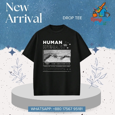 Picture of Oversized Drop Tee T-Shirt for Men/Women | "HUMAN VS HUMAN" Graphic Print Black Black