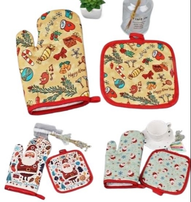 Picture of Oven Mitts & Pot Holder 2pcs/Set Heat resistant gloves Kitchen Safety multicolor - Multicolor