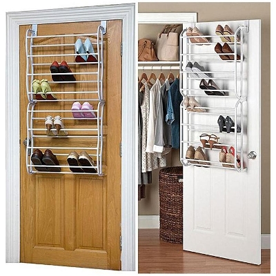 Picture of Great Space Saving Hanging Door Shoe Rack Metal 24 Pair Over Door Shoe Rack Footwear Storage