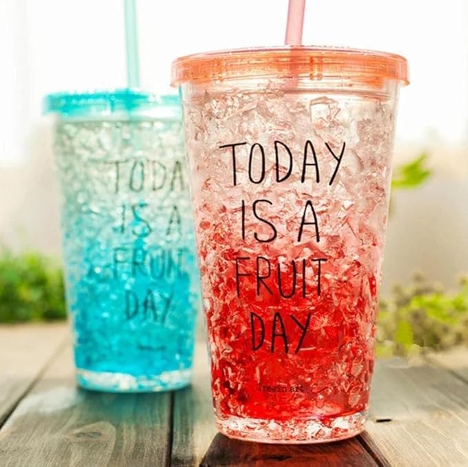 Picture of Ice Broken Cup Summer Colorful Fashion Double Water Juice Glass Bottles Drinkware - Multicolor