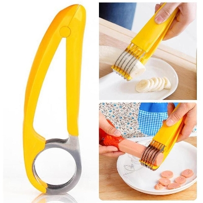 Picture of Steel Banana Slicer Fruit Cutter Cucumber Slicer Chopper Hotdog Cutter Slicer - Yellow