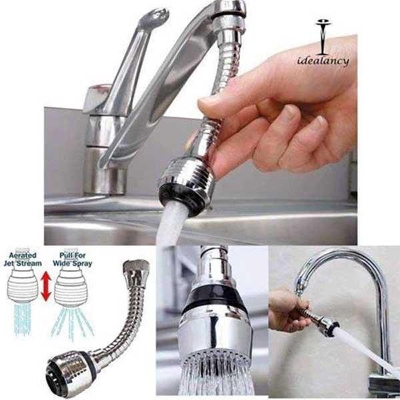 Picture of Kitchen Flexible Double Swivel Faucet Spout Attachment Extender For Taps - Silver