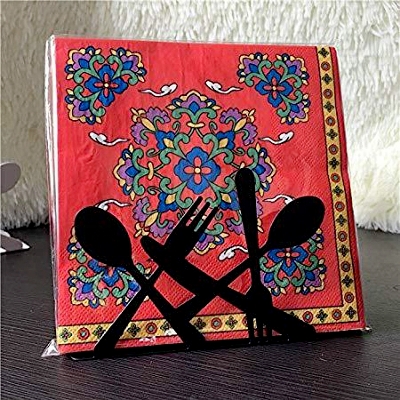 Picture of Tissue Holder Spoon Fork Shaped Metal Tissue box Container Towel Napkin - Black