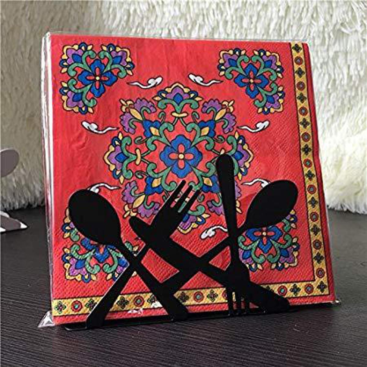 Picture of Tissue Holder Spoon Fork Shaped Metal Tissue box Container Towel Napkin - Black