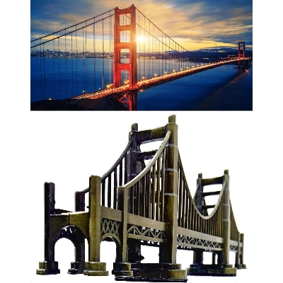 Picture of USA Souvenir Famous Landmark San Francisco Golden Gate Bridge Metal Miniature Statue - Bronze