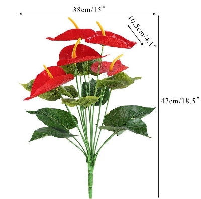 Picture of Red Flamingo Flower Artificial Fake Outdoor Plant Bushes Silk Floral Arrangements Home Kitchen Bedroom Decor