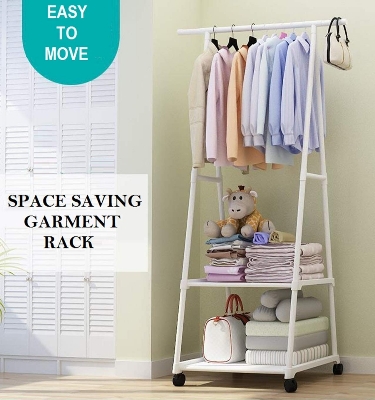 Picture of Fashion Laundry Movable Organizer Stand Clothes Display Rack with Storage Shelf Coat Racks Multi Function Hanger Creative Portable