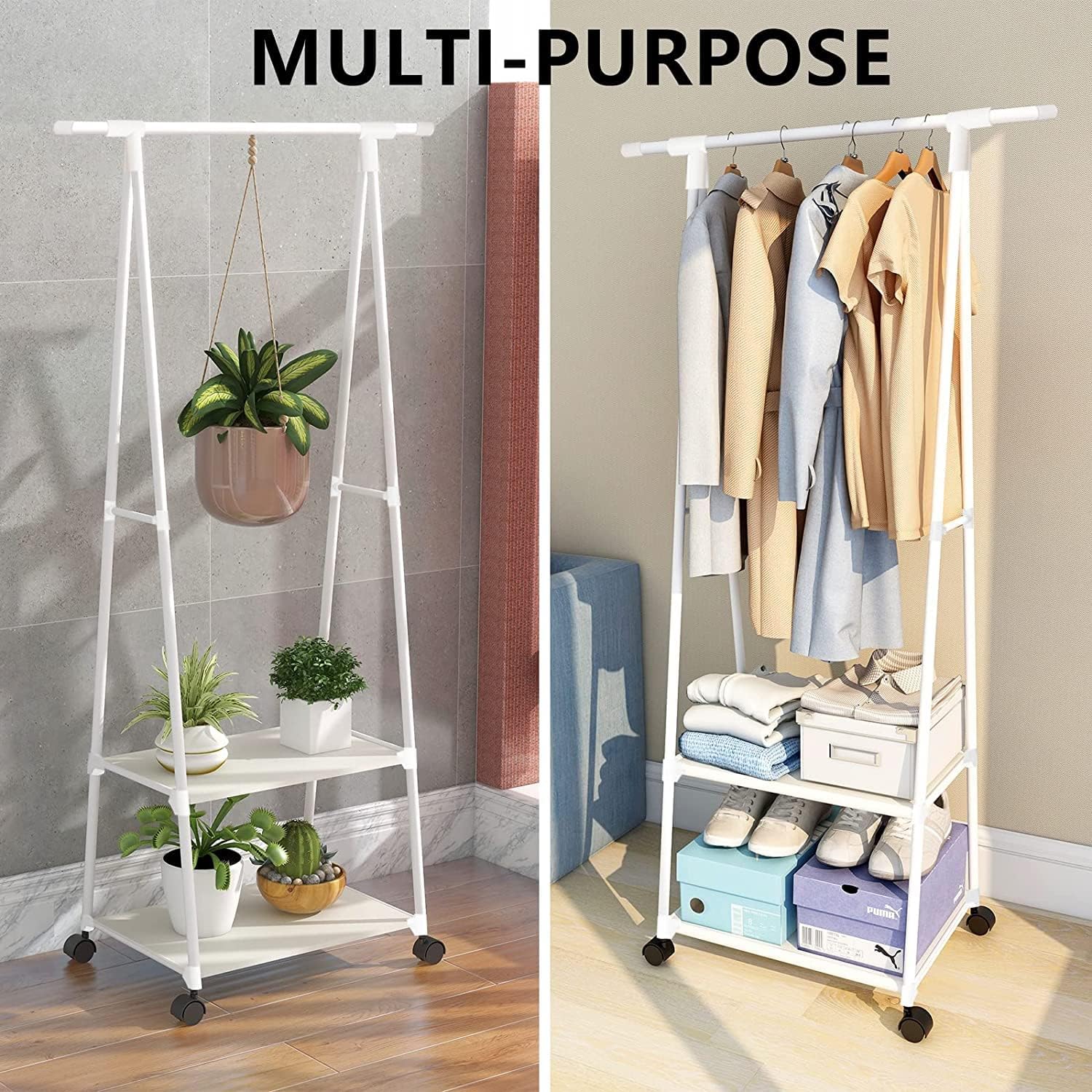 Picture of Fashion Laundry Movable Organizer Stand Clothes Display Rack with Storage Shelf Coat Racks Multi Function Hanger Creative Portable